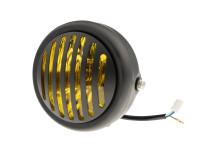 Headlight round 165mm halogen 12V 35W matt black yellow glass with grill