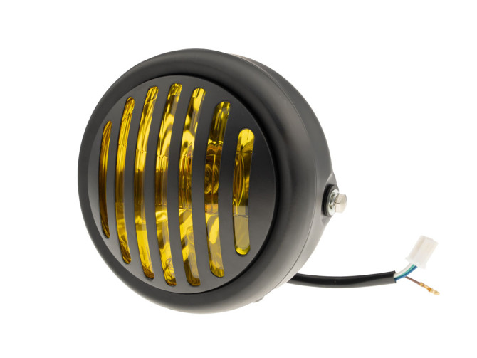 Koplamp rond 165mm halogeen 12V 35W mat zwart geel glas met rooster product