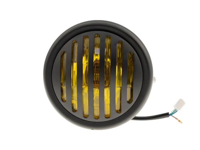 Koplamp rond 165mm halogeen 12V 35W mat zwart geel glas met rooster product